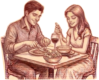 Illustration d'un couple dînant au Pure Café